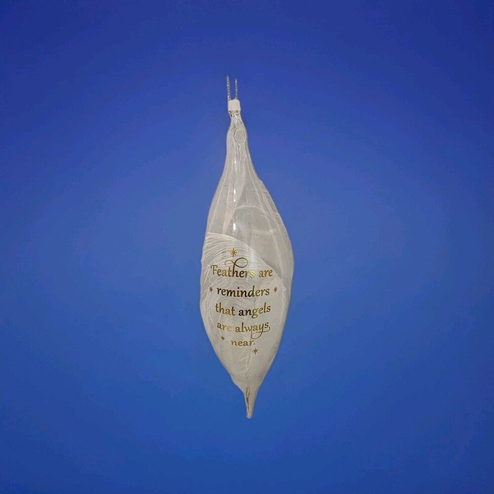 Demdaco Glass Feather Ornament "Feathers Are Reminders Angels Are Always Near"